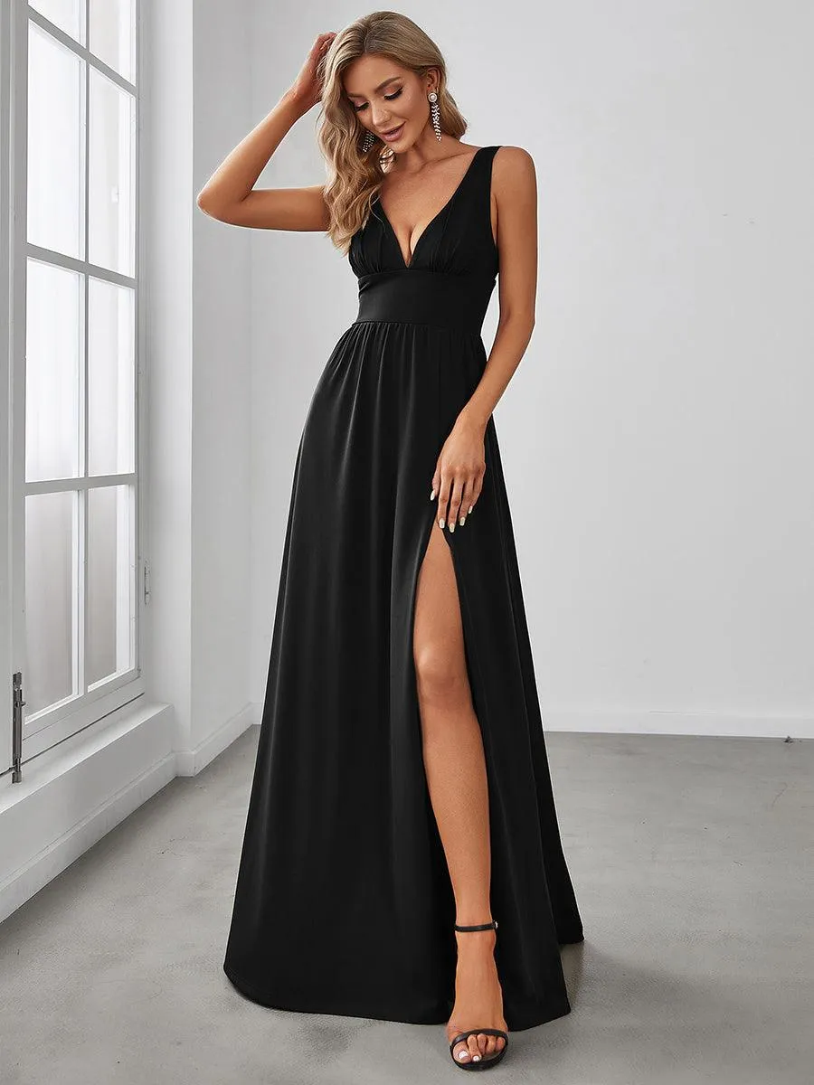 Robe de soirée longue au sol à taille empire et à encolure en V