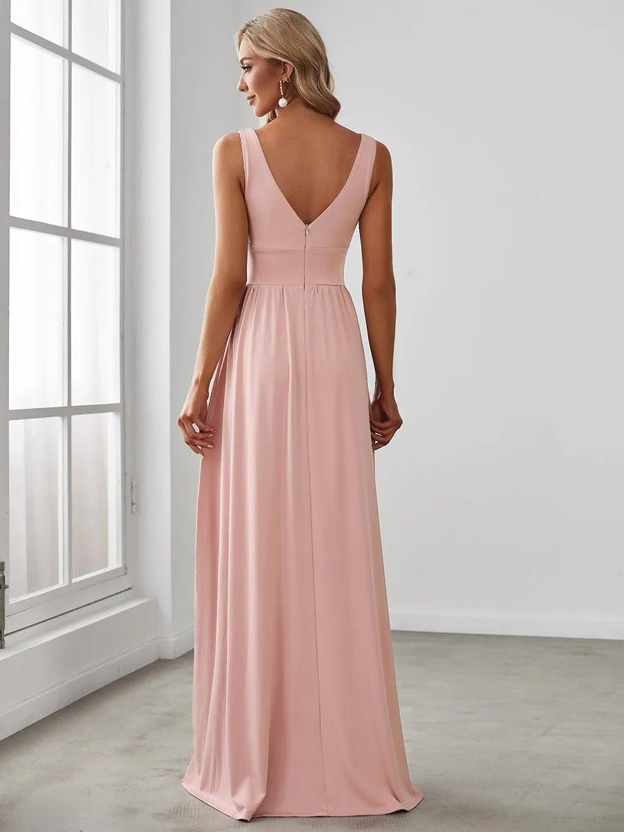 Robe de soirée longue au sol à taille empire et à encolure en V