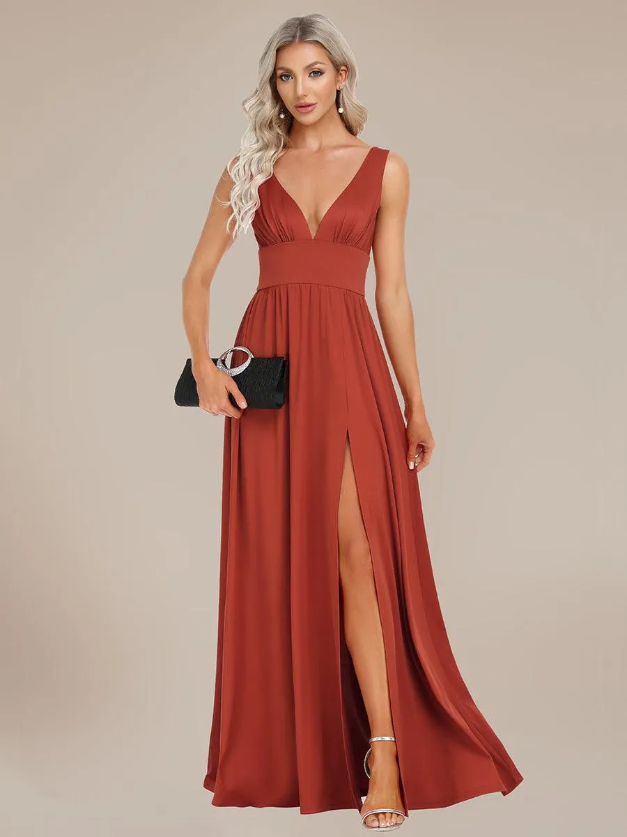 Robe de soirée longue au sol à taille empire et à encolure en V