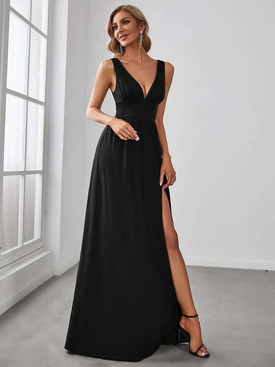 Robe de soirée longue au sol à taille empire et à encolure en V