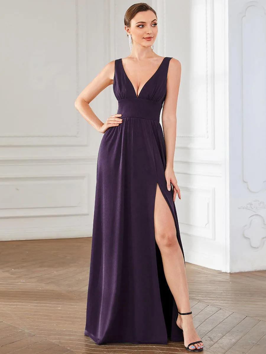 Robe de soirée longue au sol à taille empire et à encolure en V