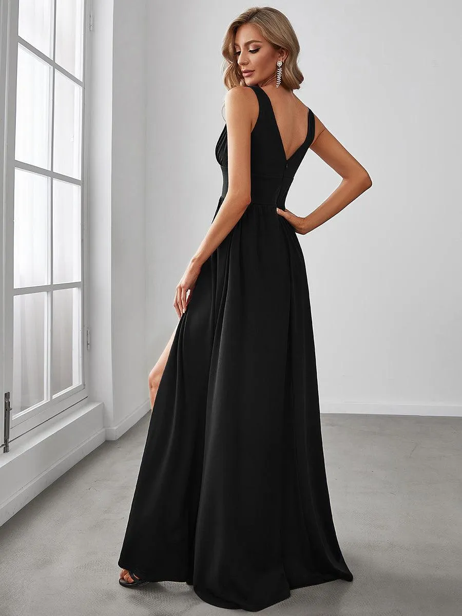 Robe de soirée longue au sol à taille empire et à encolure en V