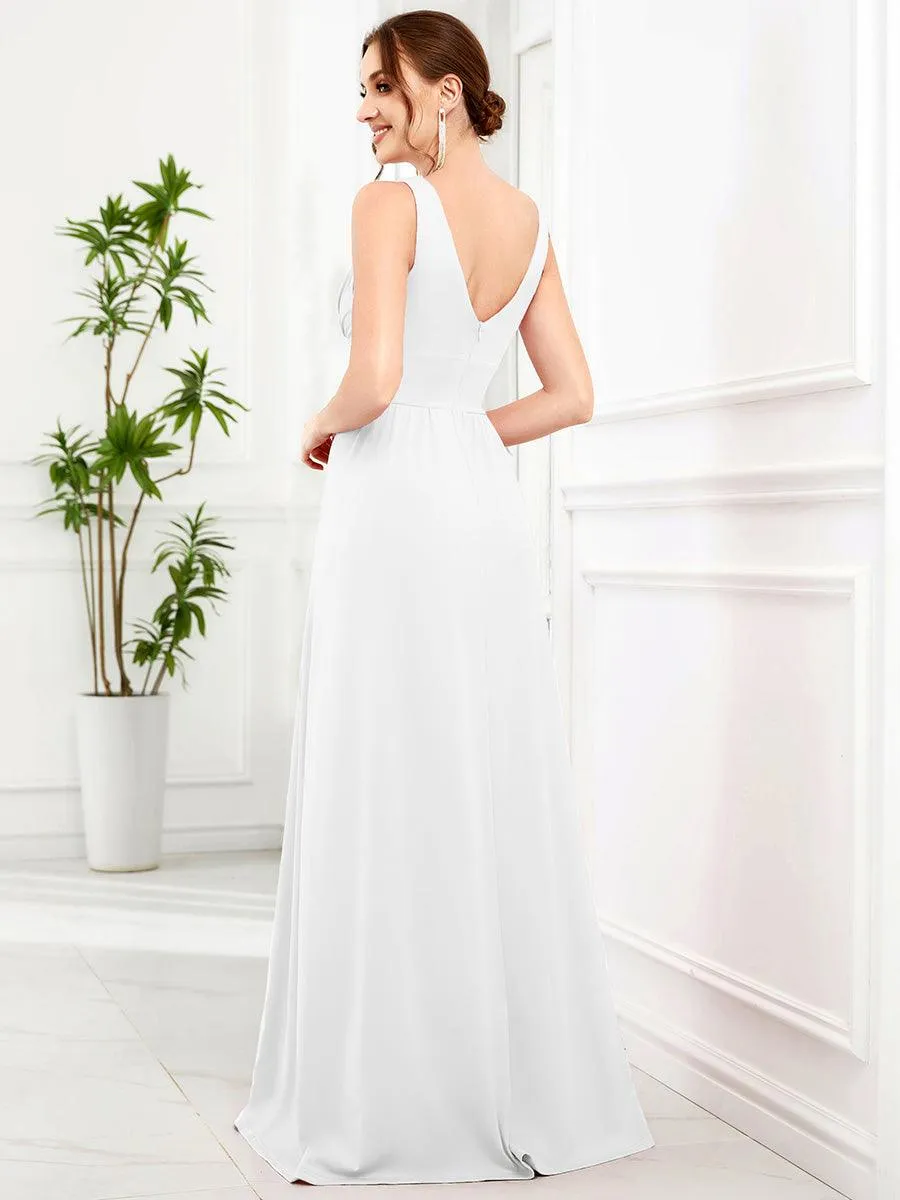 Robe de soirée longue au sol à taille empire et à encolure en V