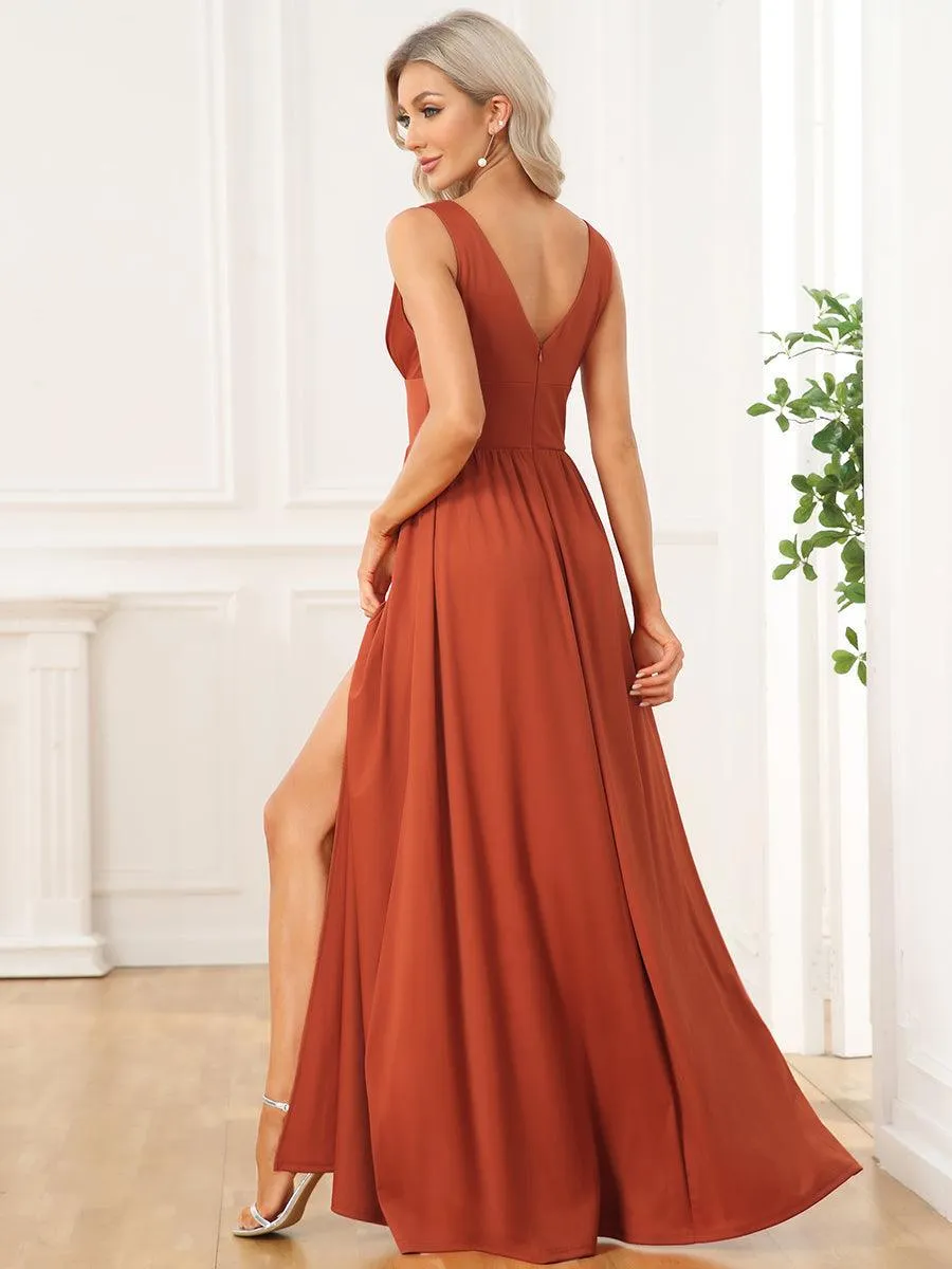 Robe de soirée longue au sol à taille empire et à encolure en V