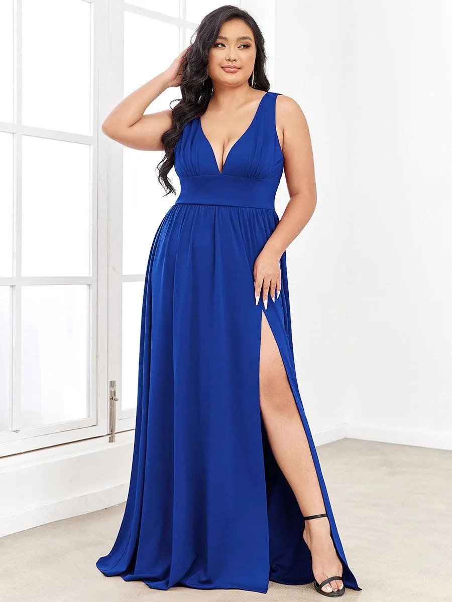 Robe de soirée longue au sol à taille empire et à encolure en V
