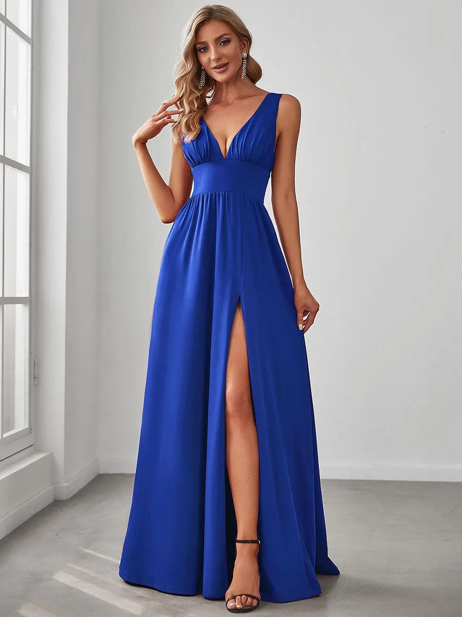 Robe de soirée longue au sol à taille empire et à encolure en V