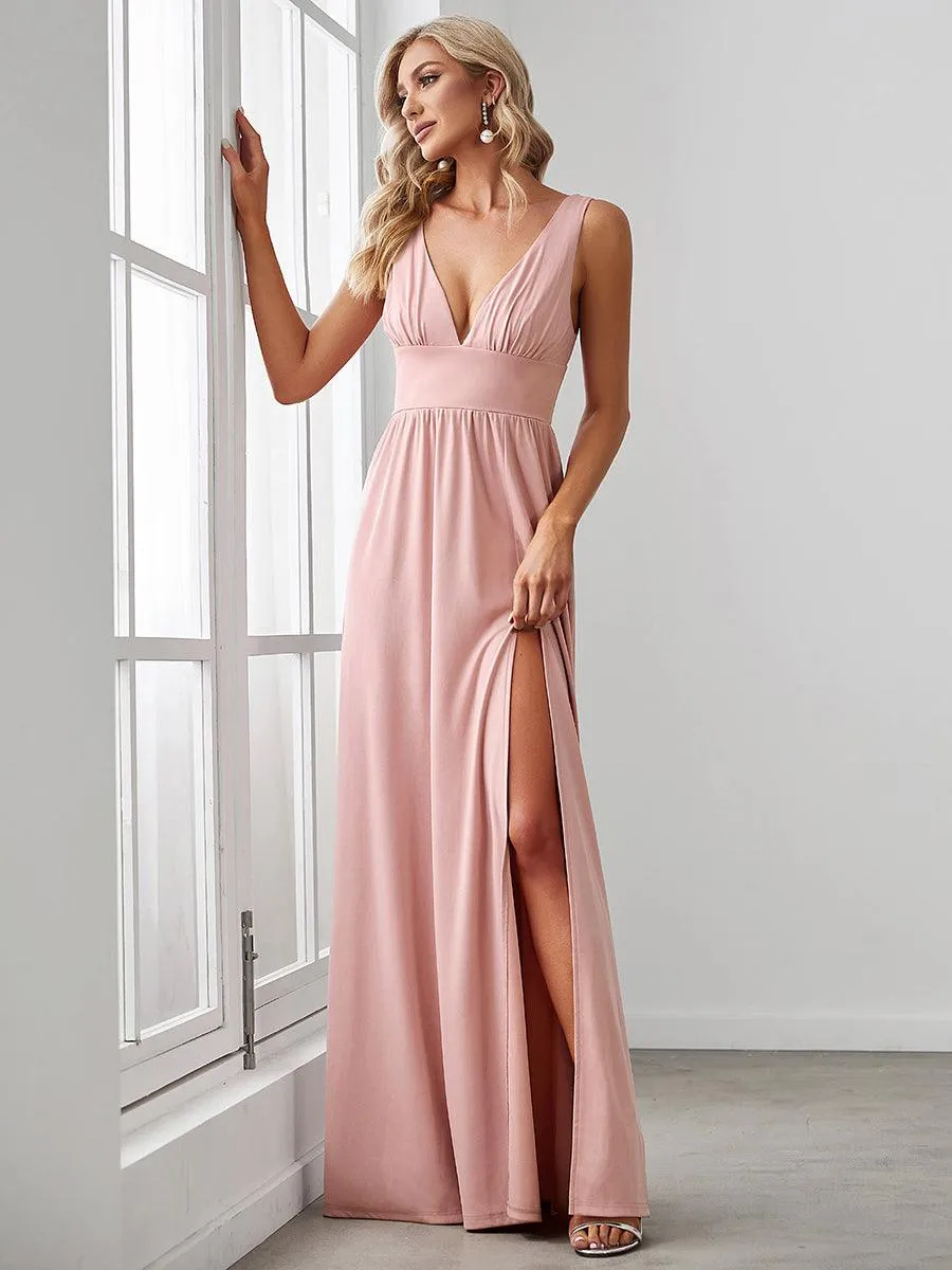 Robe de soirée longue au sol à taille empire et à encolure en V