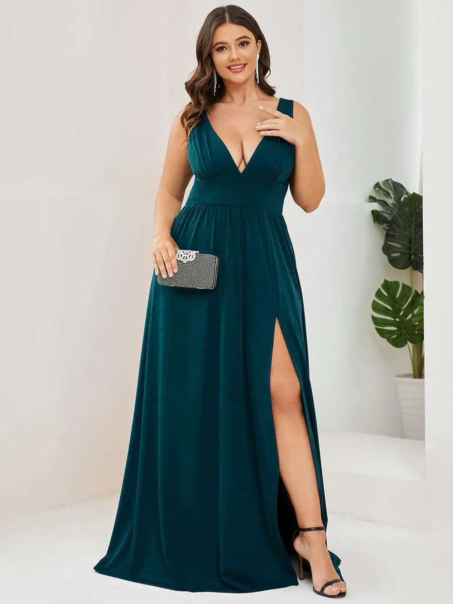 Robe de soirée longue au sol à taille empire et à encolure en V