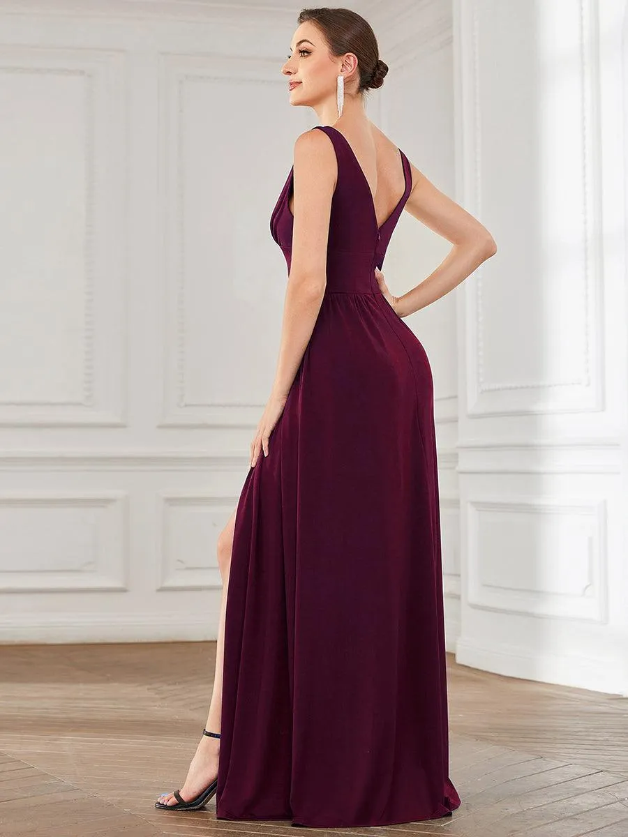 Robe de soirée longue au sol à taille empire et à encolure en V
