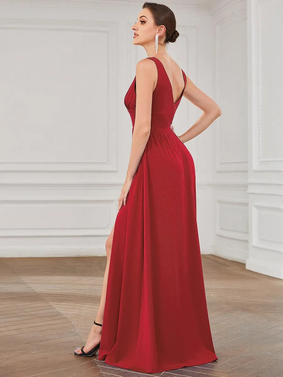 Robe de soirée longue au sol à taille empire et à encolure en V