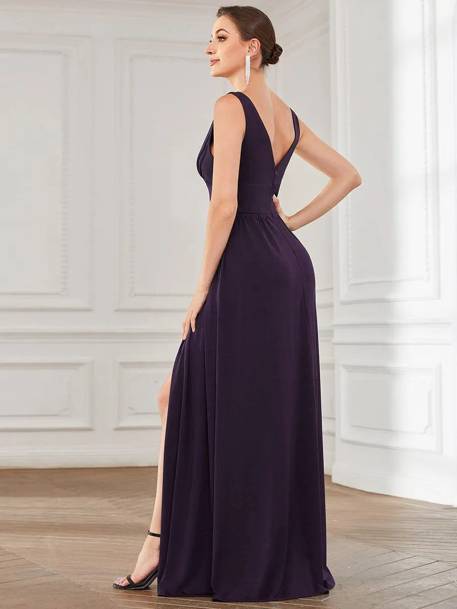 Robe de soirée longue au sol à taille empire et à encolure en V