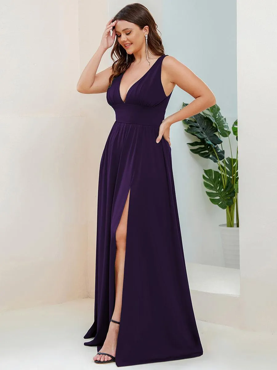 Robe de soirée longue au sol à taille empire et à encolure en V
