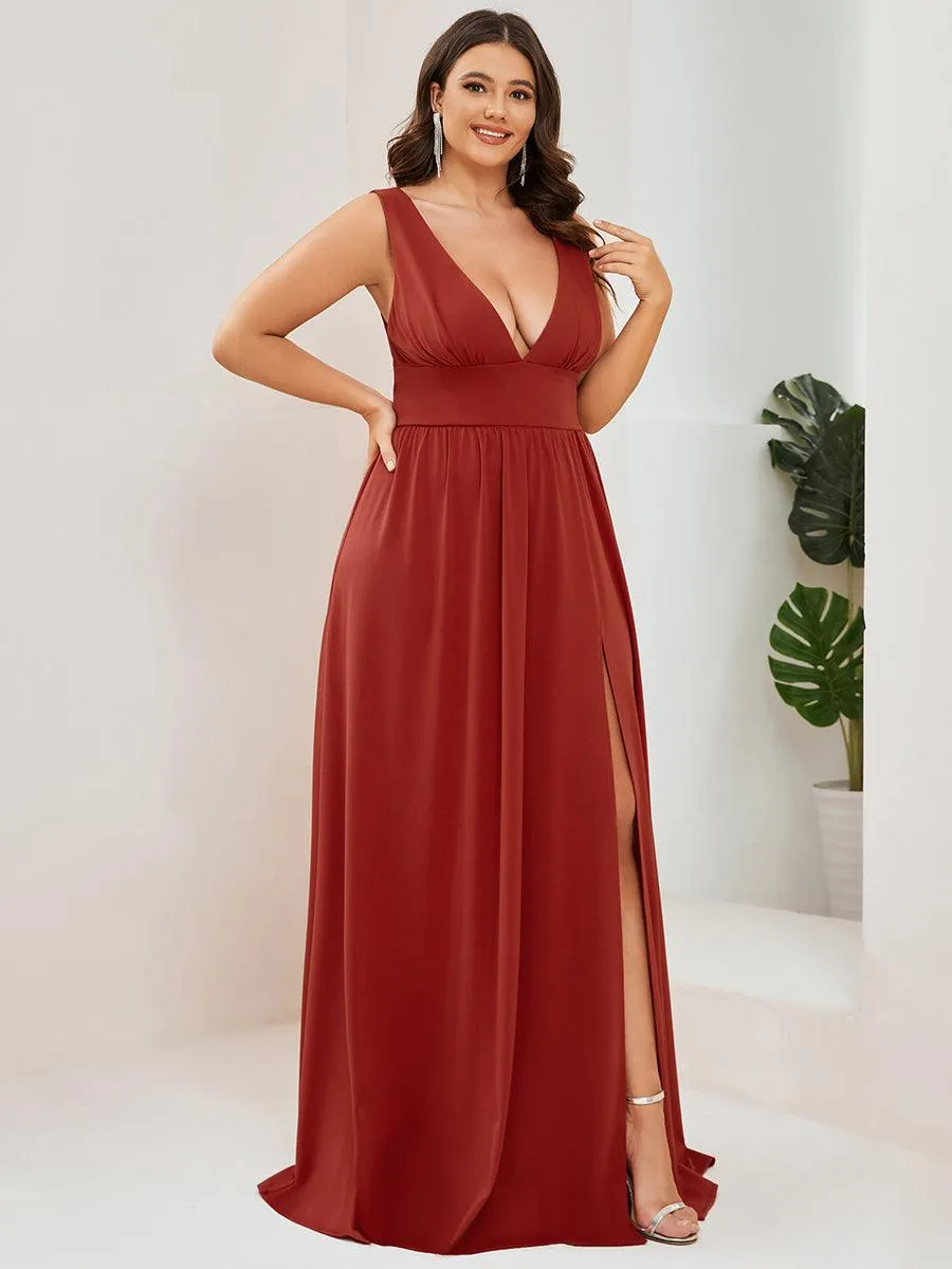 Robe de soirée longue au sol à taille empire et à encolure en V