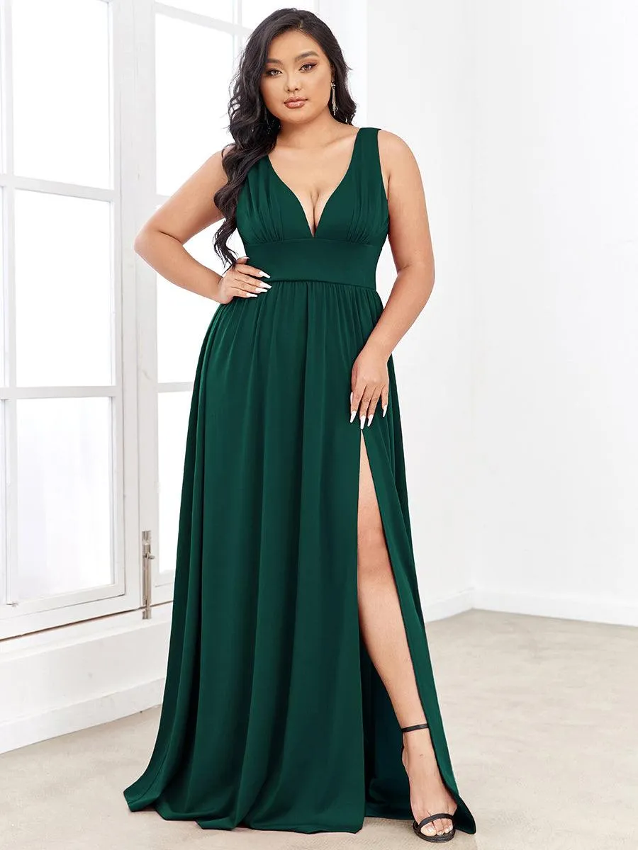 Robe de soirée longue au sol à taille empire et à encolure en V