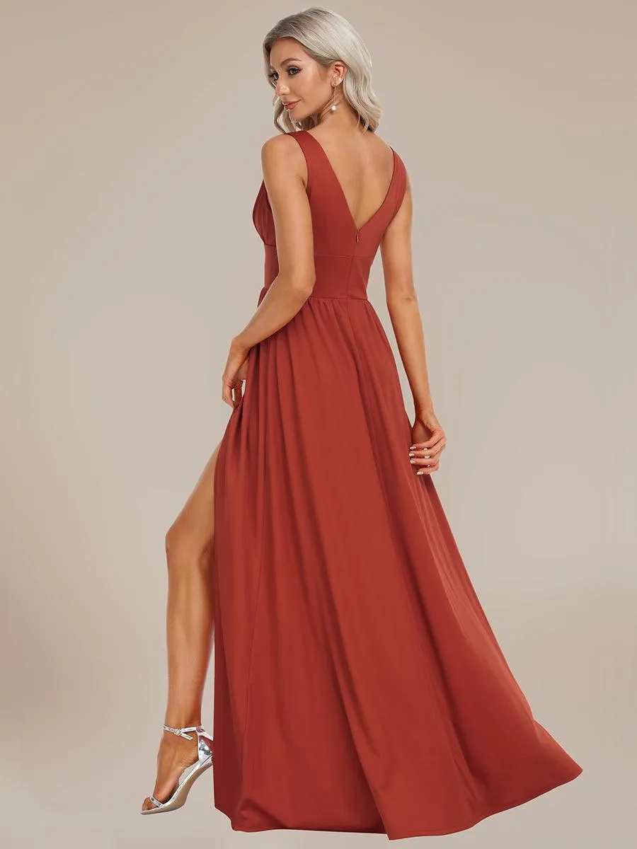 Robe de soirée longue au sol à taille empire et à encolure en V