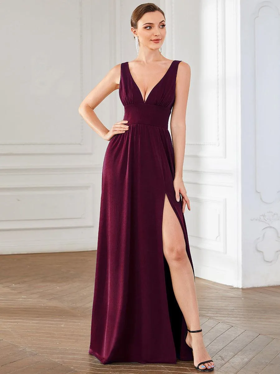Robe de soirée longue au sol à taille empire et à encolure en V