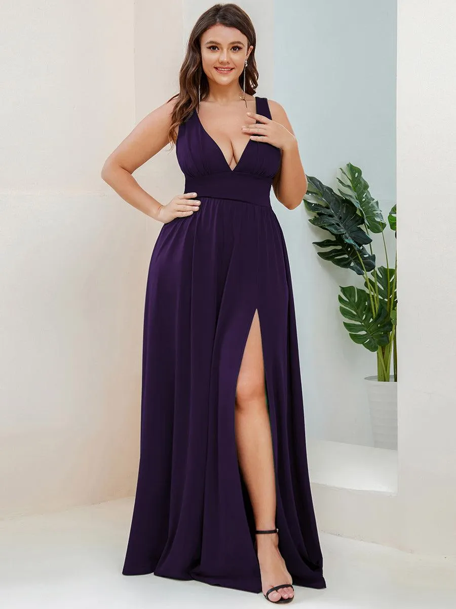 Robe de soirée longue au sol à taille empire et à encolure en V