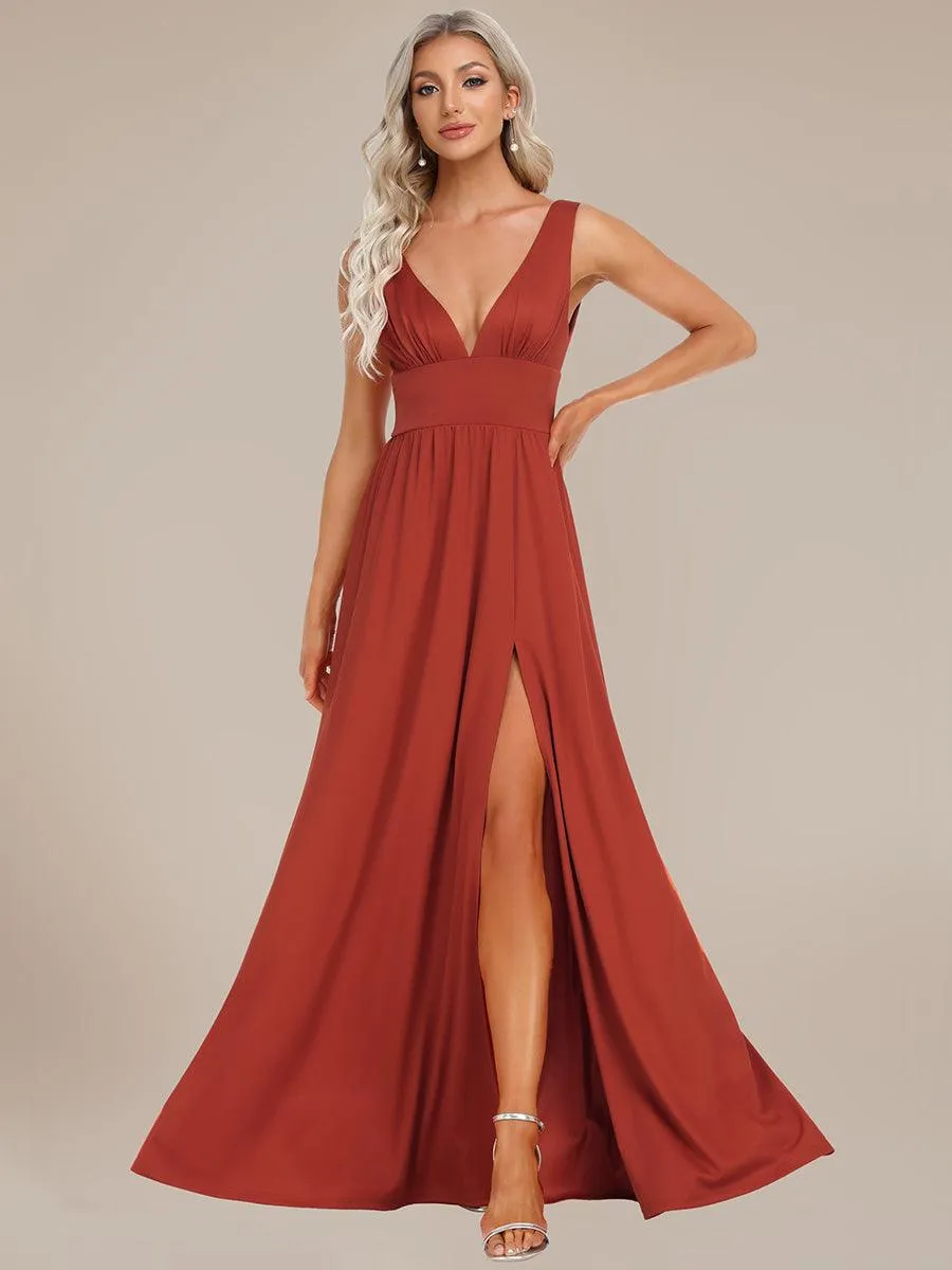 Robe de soirée longue au sol à taille empire et à encolure en V