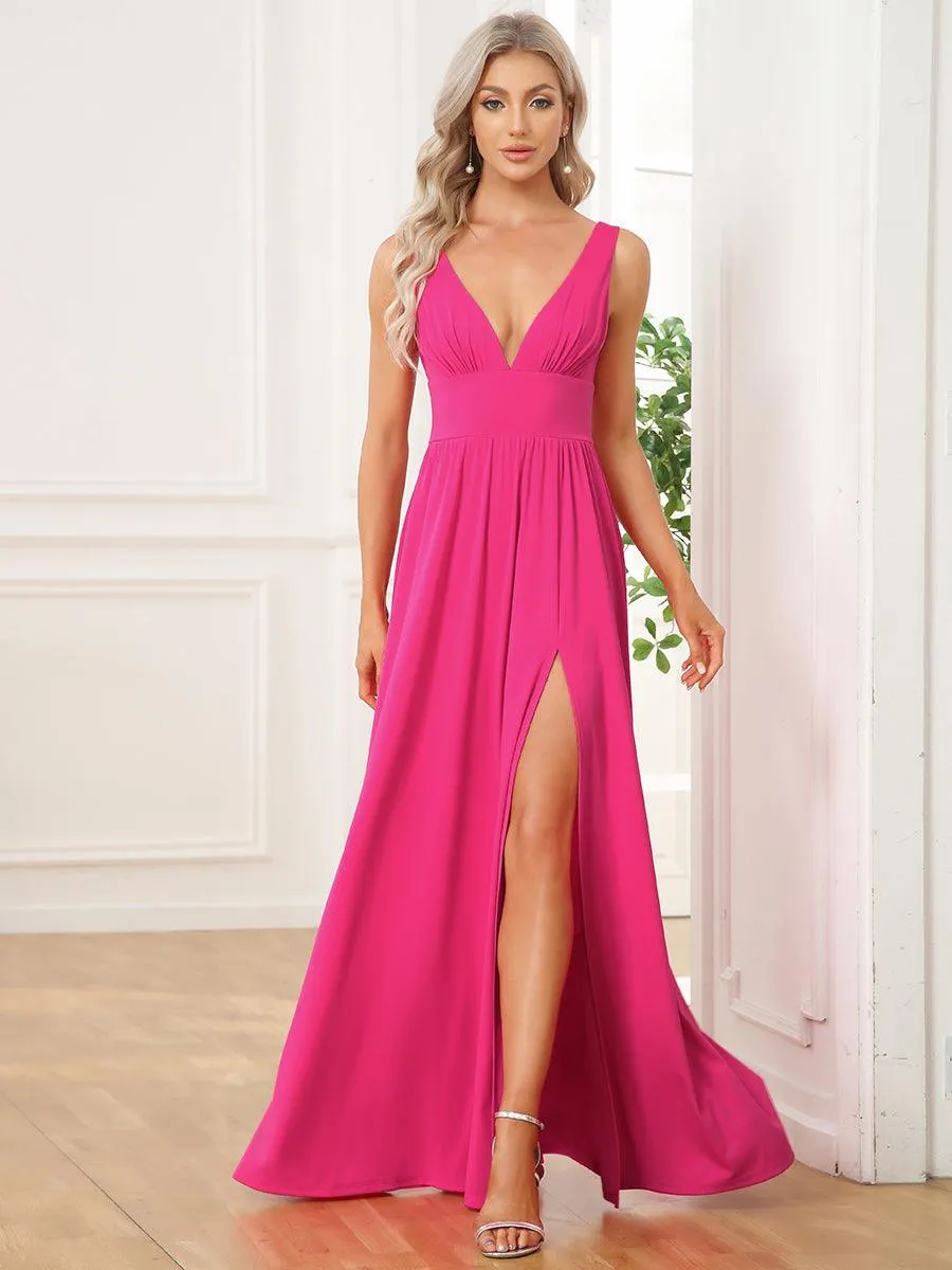 Robe de soirée longue au sol à taille empire et à encolure en V