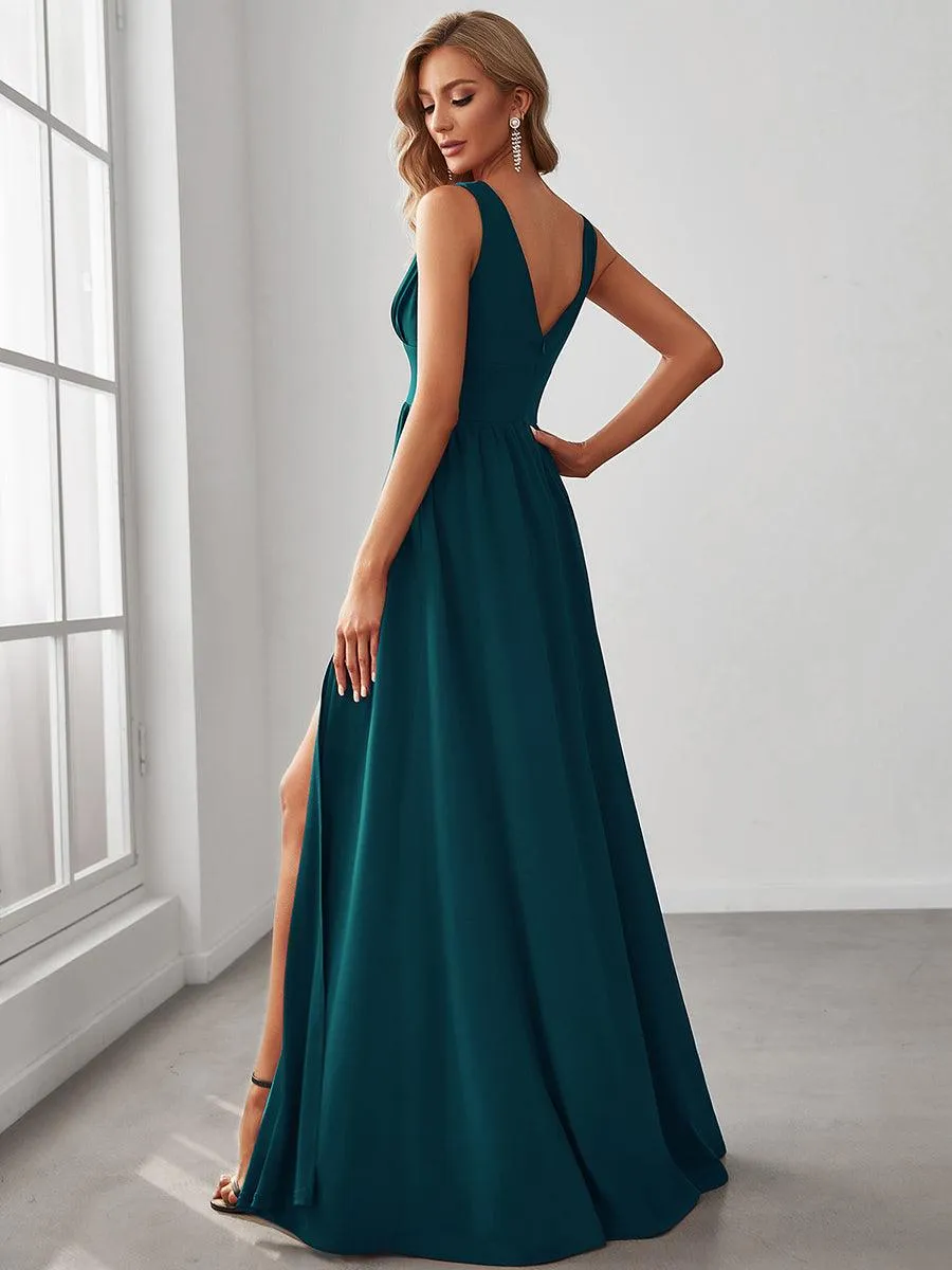 Robe de soirée longue au sol à taille empire et à encolure en V
