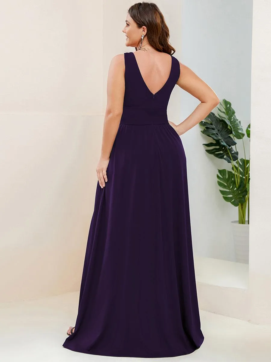 Robe de soirée longue au sol à taille empire et à encolure en V