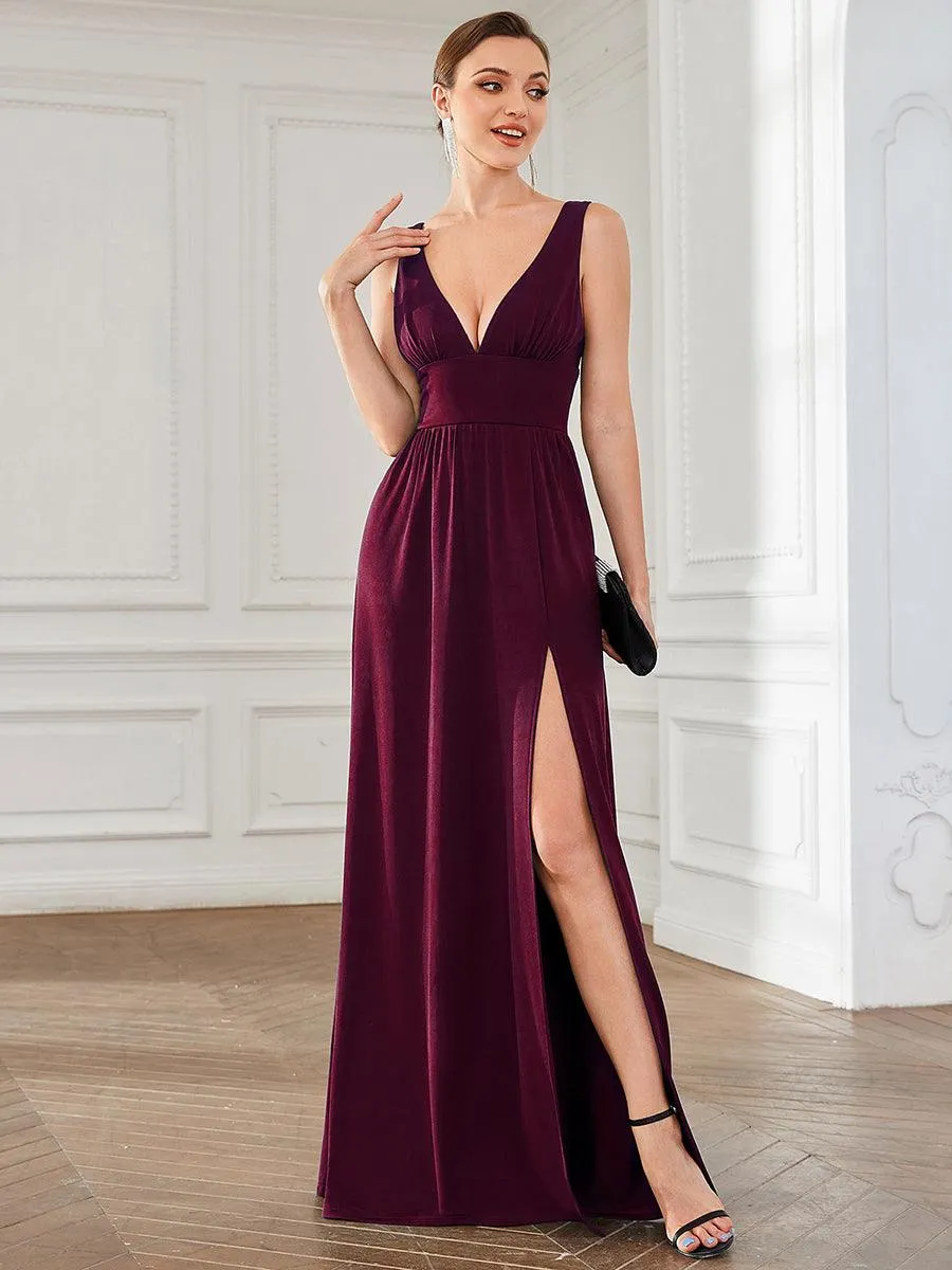 Robe de soirée longue au sol à taille empire et à encolure en V