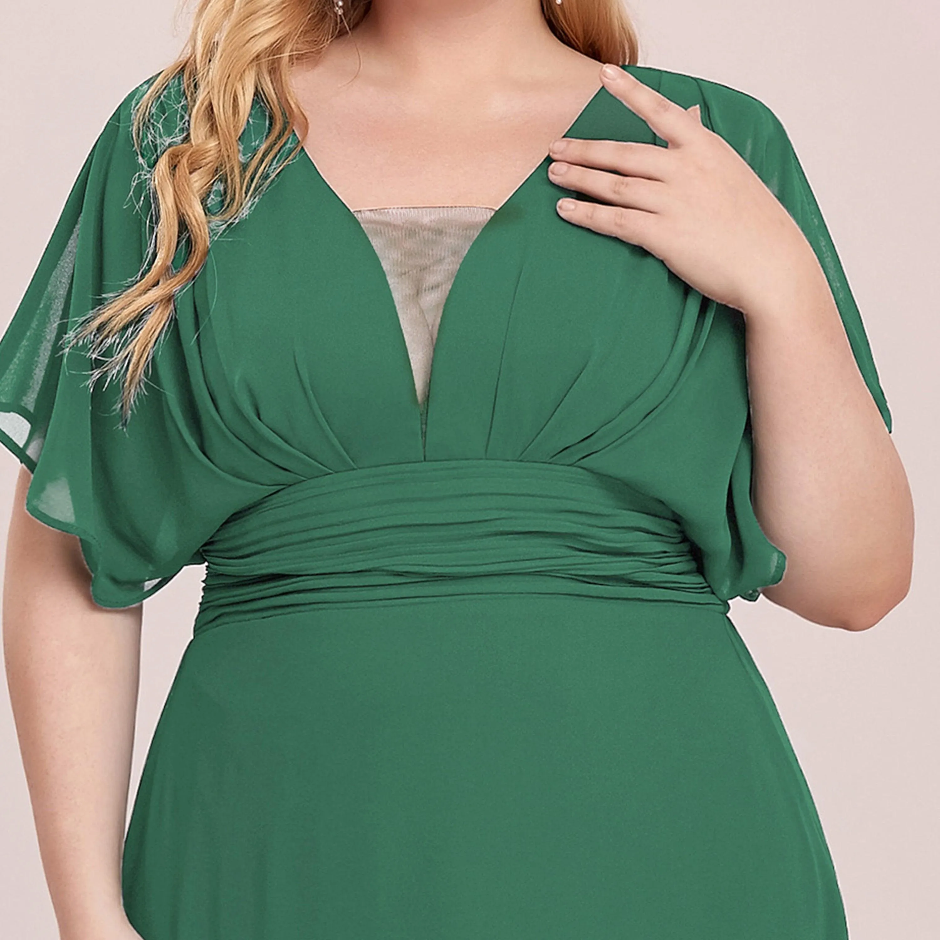 Robe de Soirée Longue Grande Taille en Mousseline à Taille Empire
