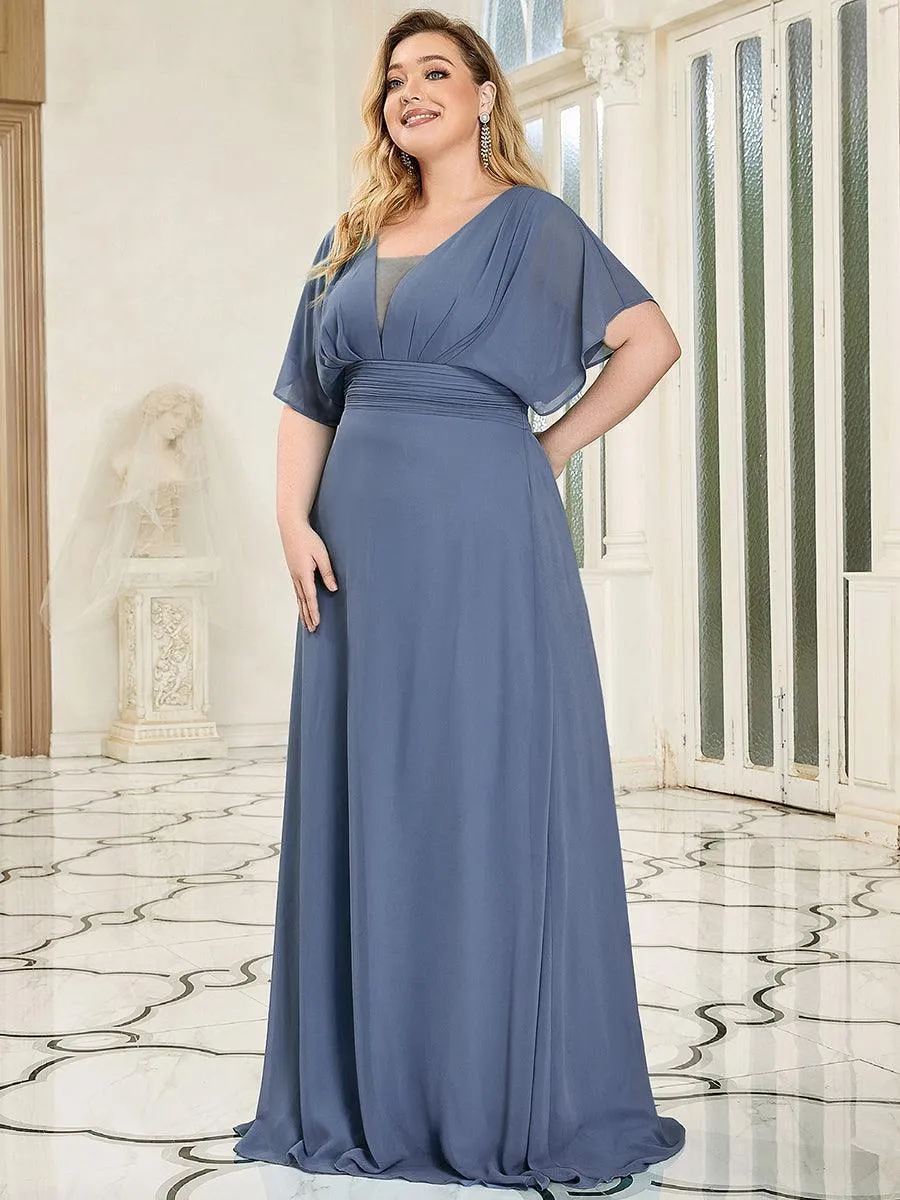 Robe de Soirée Longue Grande Taille en Mousseline à Taille Empire