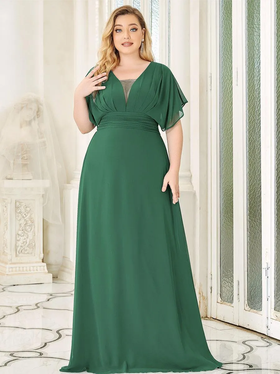 Robe de Soirée Longue Grande Taille en Mousseline à Taille Empire