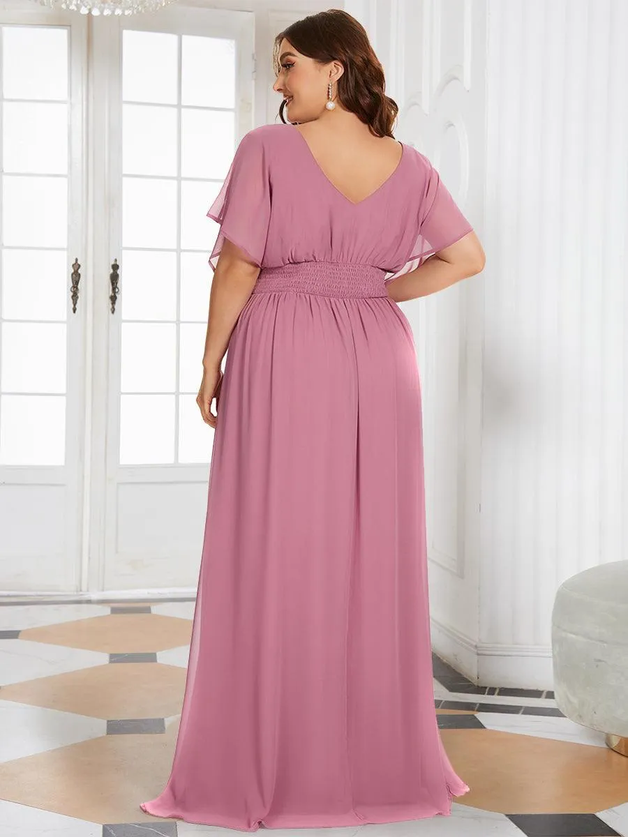 Robe de Soirée Longue Grande Taille en Mousseline à Taille Empire