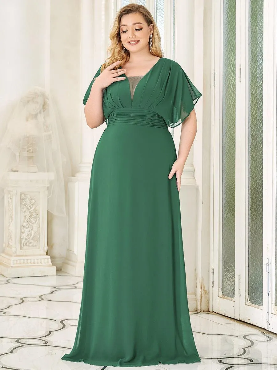 Robe de Soirée Longue Grande Taille en Mousseline à Taille Empire