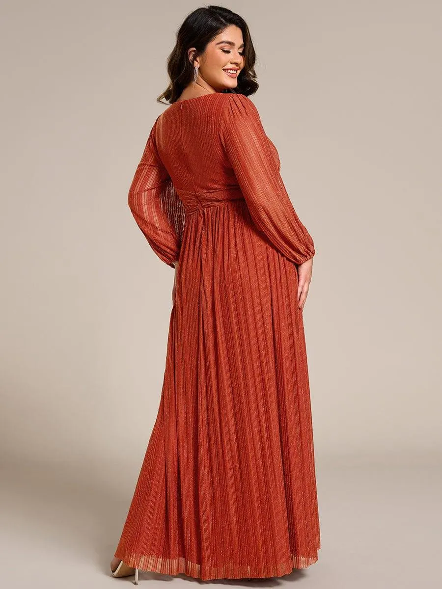 Robe de soirée trapèze à manches longues et taille empire scintillante