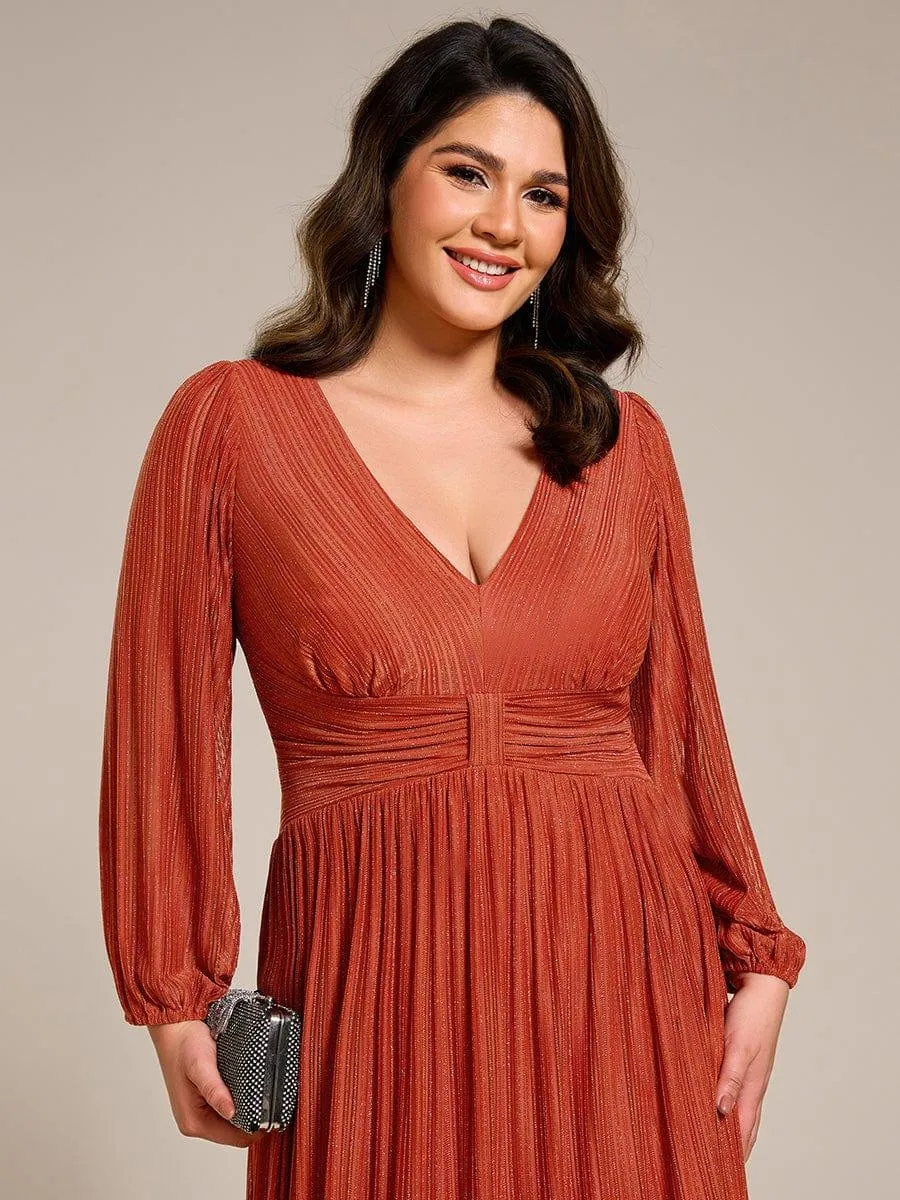 Robe de soirée trapèze à manches longues et taille empire scintillante