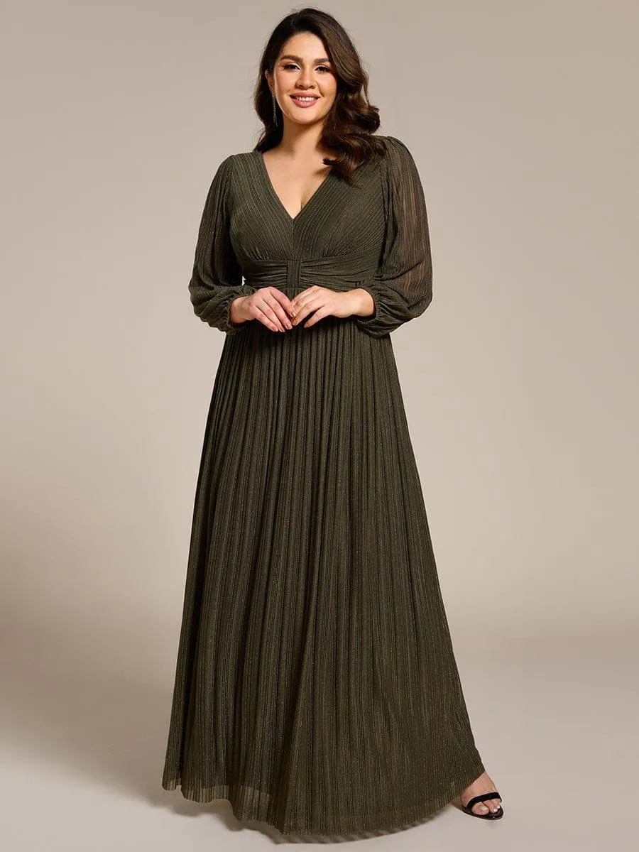 Robe de soirée trapèze à manches longues et taille empire scintillante