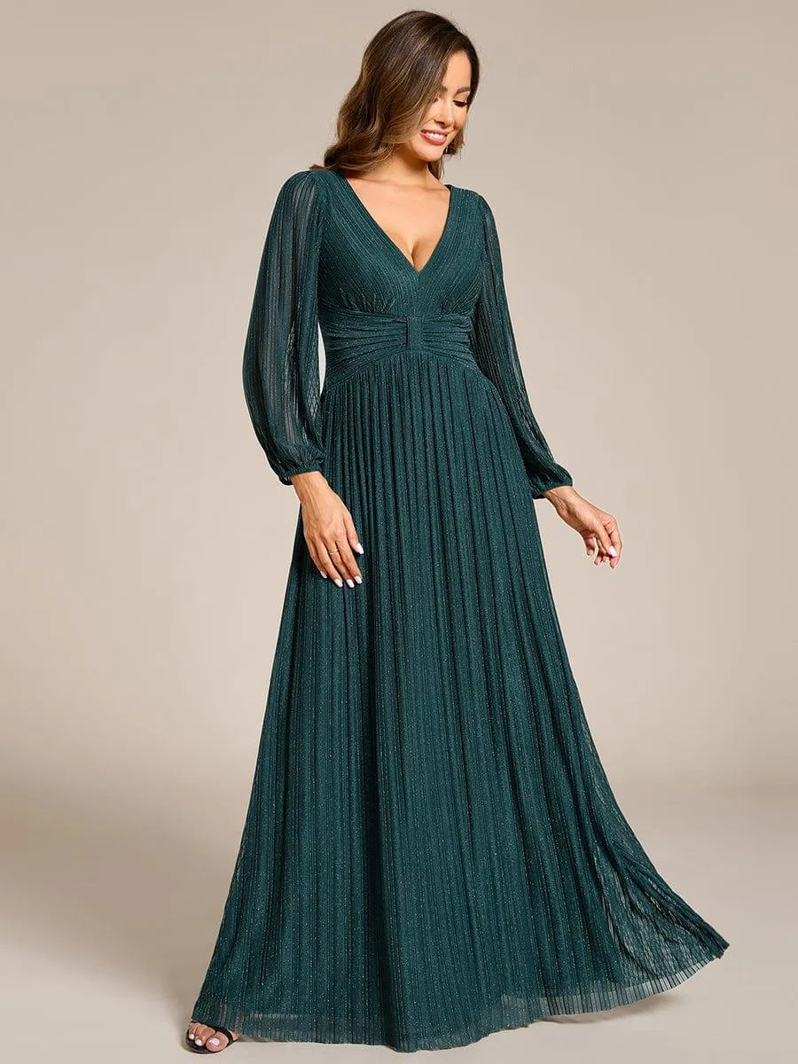 Robe de soirée trapèze à manches longues et taille empire scintillante