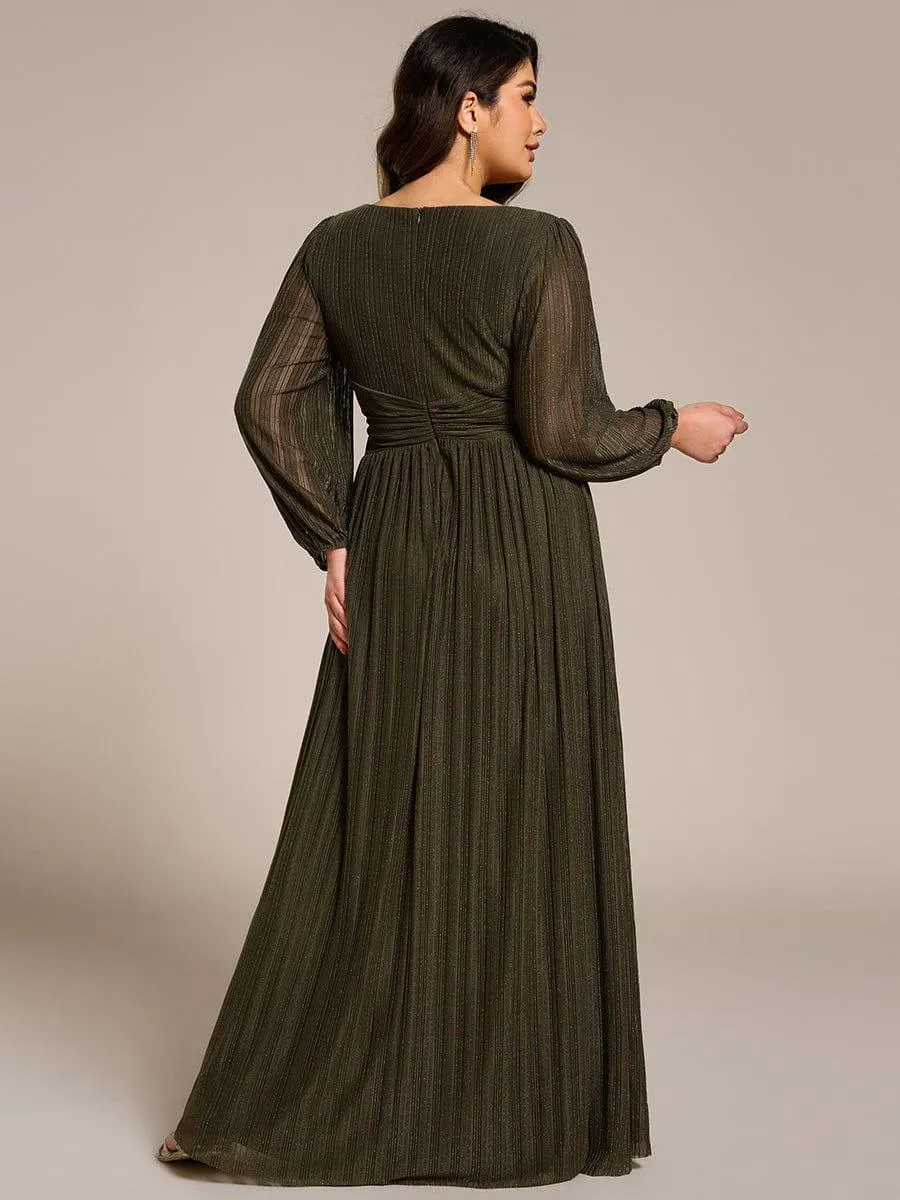 Robe de soirée trapèze à manches longues et taille empire scintillante