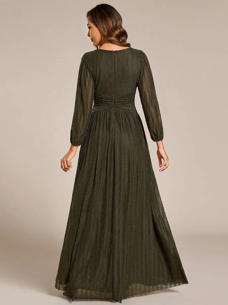 Robe de soirée trapèze à manches longues et taille empire scintillante