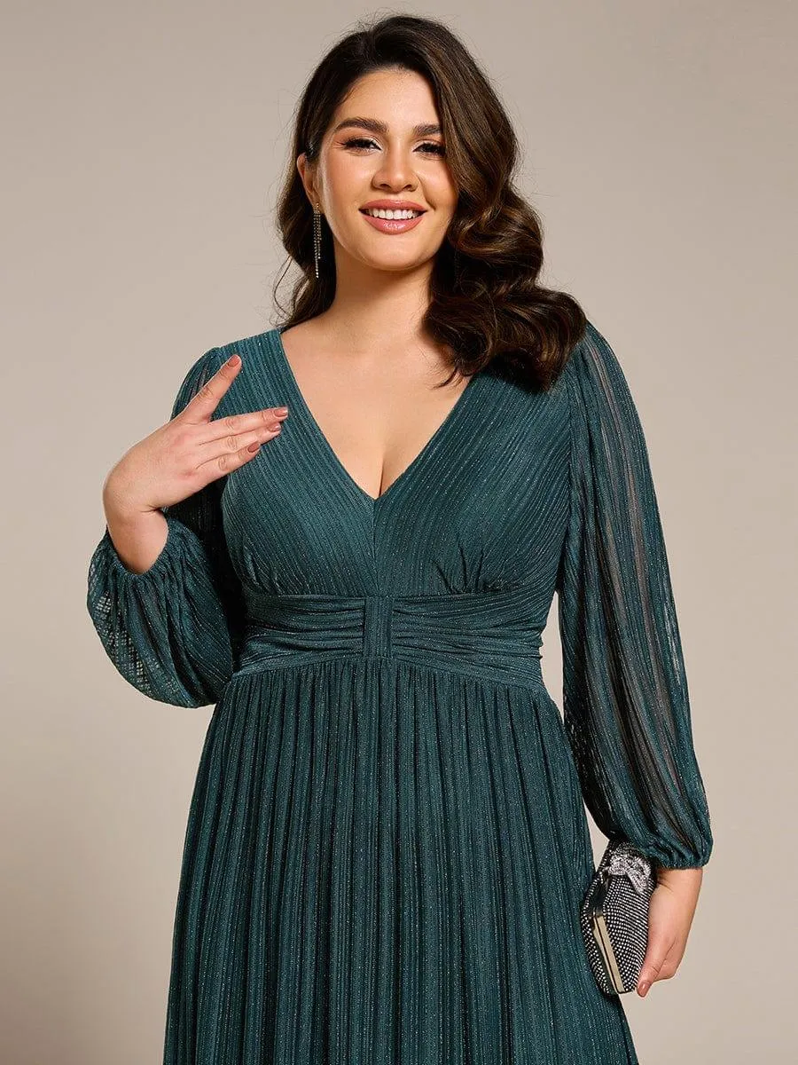 Robe de soirée trapèze à manches longues et taille empire scintillante