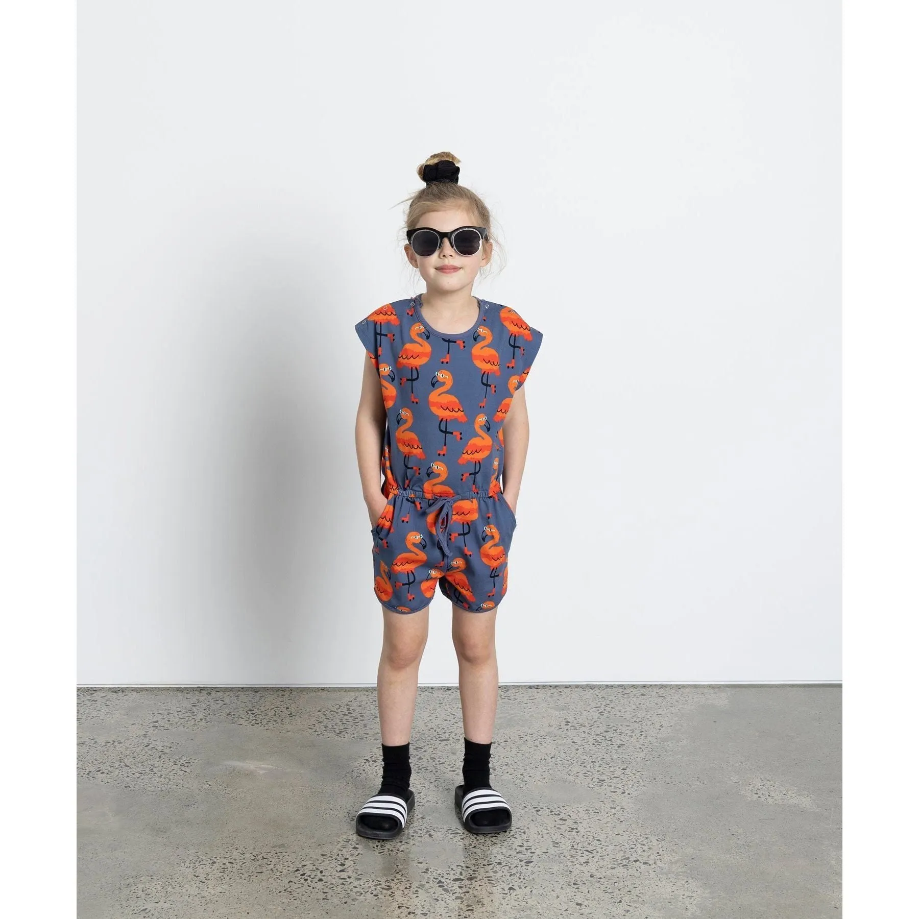 Rolling Flamingos Playsuit - Dark Blue
