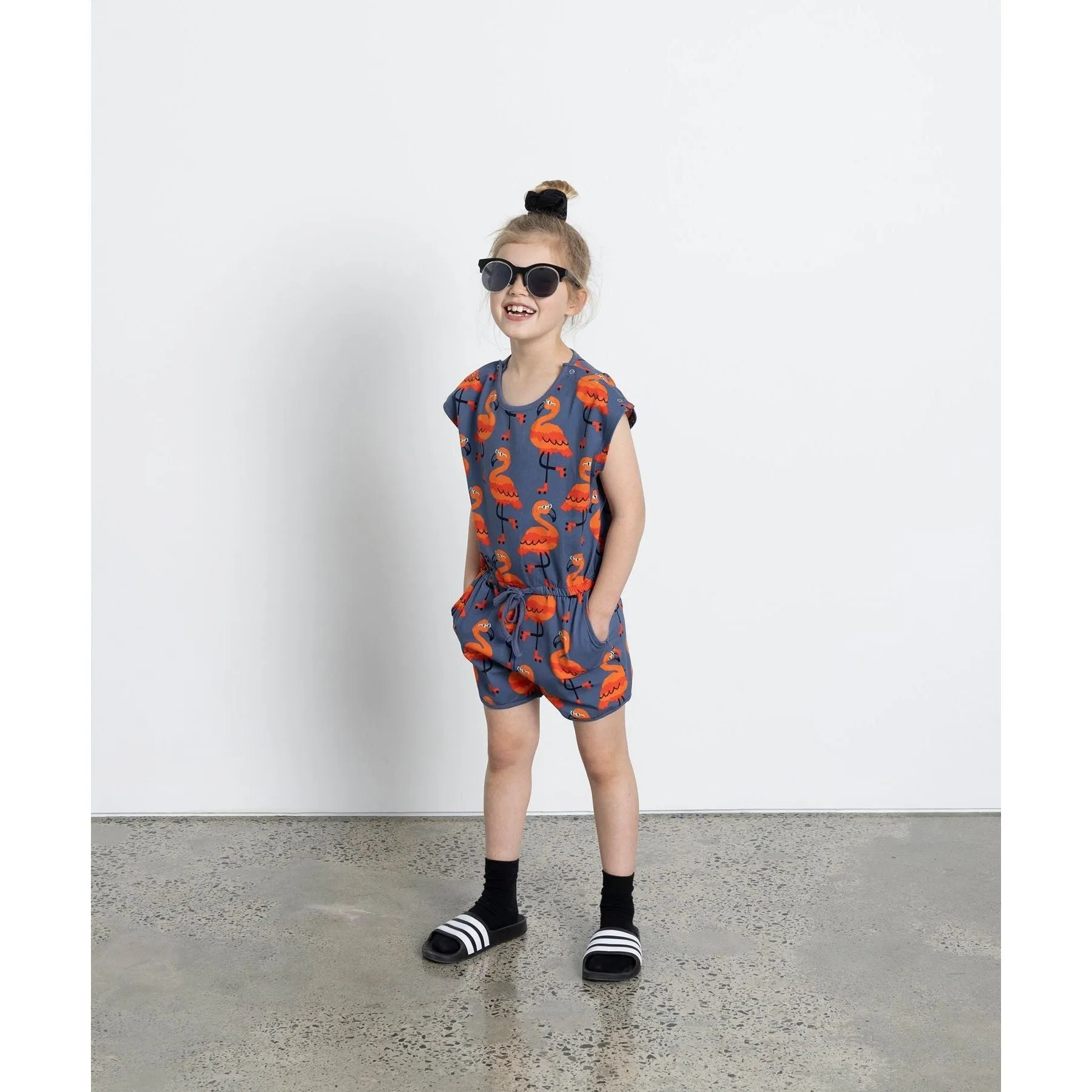 Rolling Flamingos Playsuit - Dark Blue
