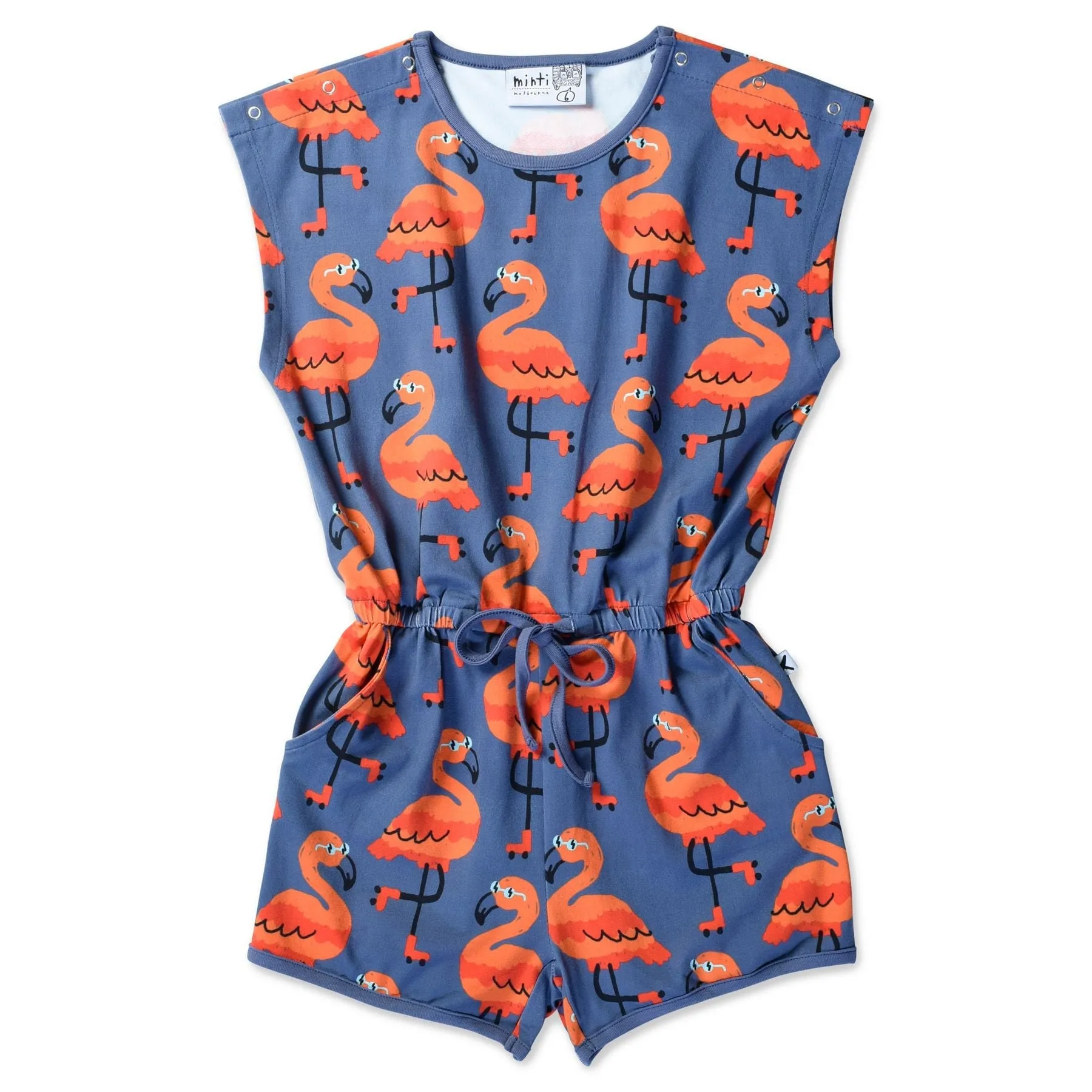 Rolling Flamingos Playsuit - Dark Blue