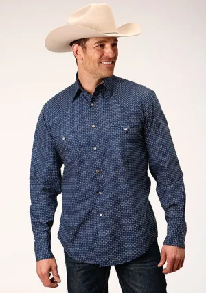 Roper Apparel Men's Blue Print Snap Western Shirt
