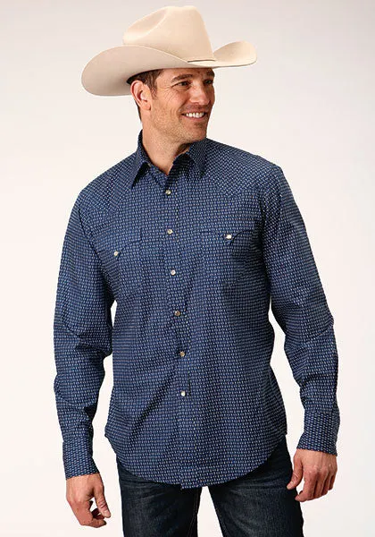 Roper Apparel Men's Blue Print Snap Western Shirt