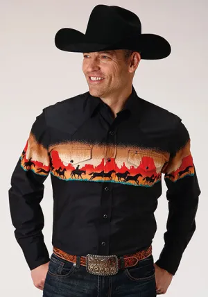 Roper Men's Long Sleeve Red Mesa Border Print Snap Shirt