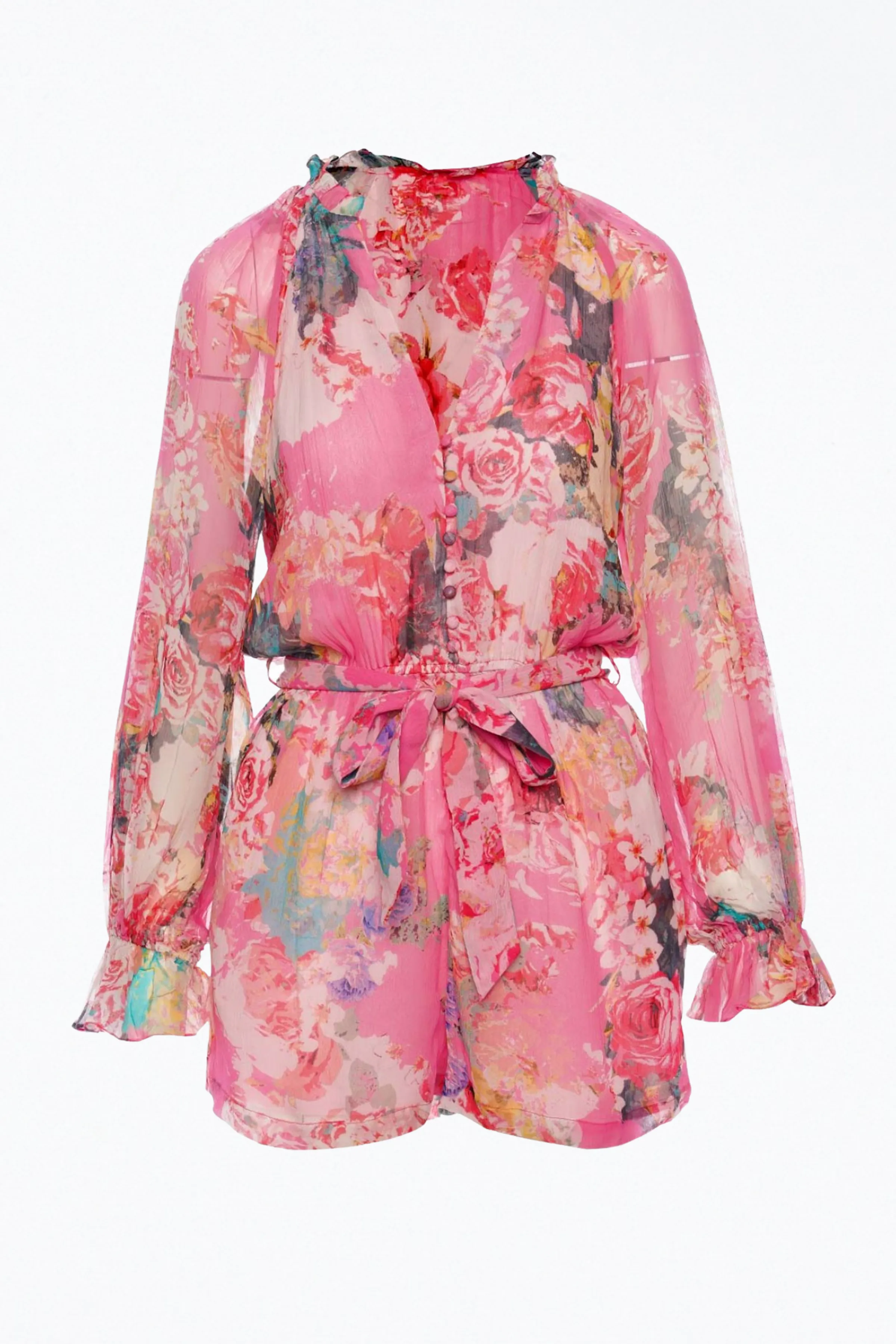 SAGE FLORAL-PRINT CHIFFON ROMPER