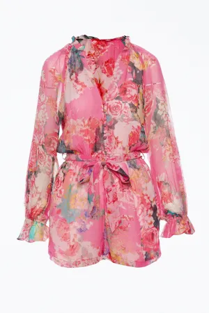 SAGE FLORAL-PRINT CHIFFON ROMPER