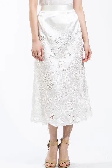 Sateen Cut-Out Lace Skirt (White) Style #8106