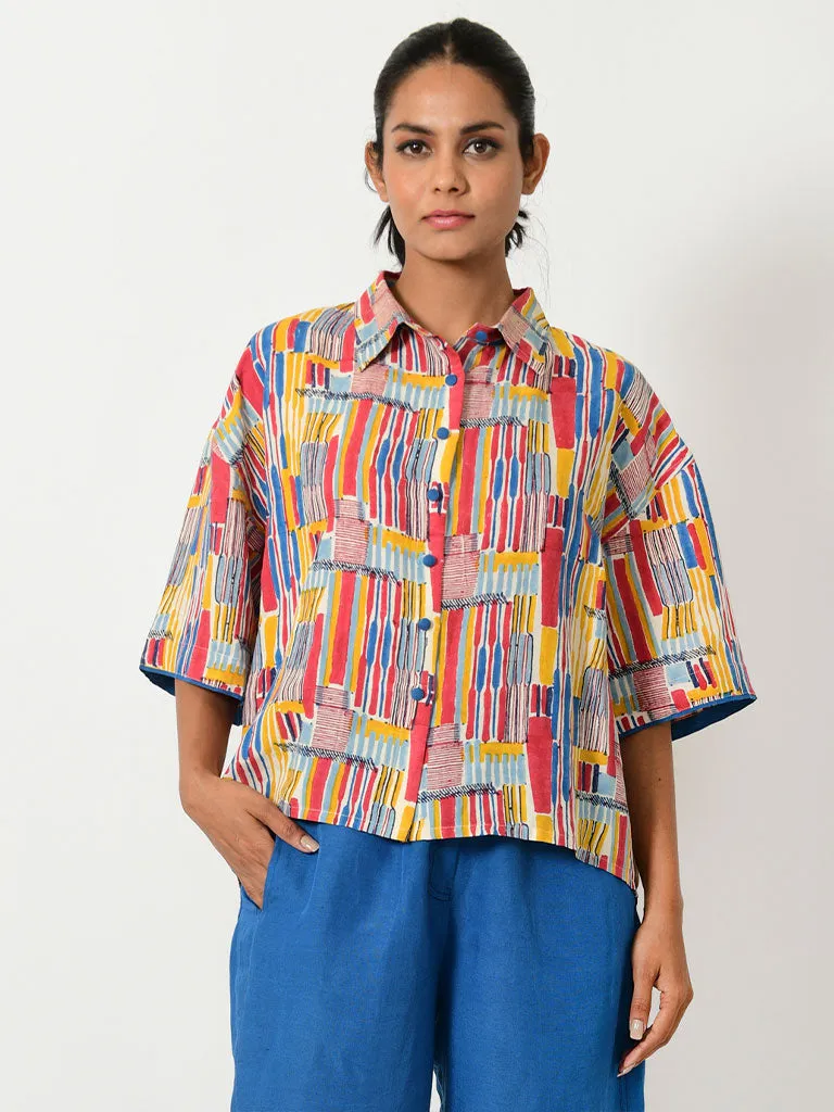 Scribble Linen Crop Shirt