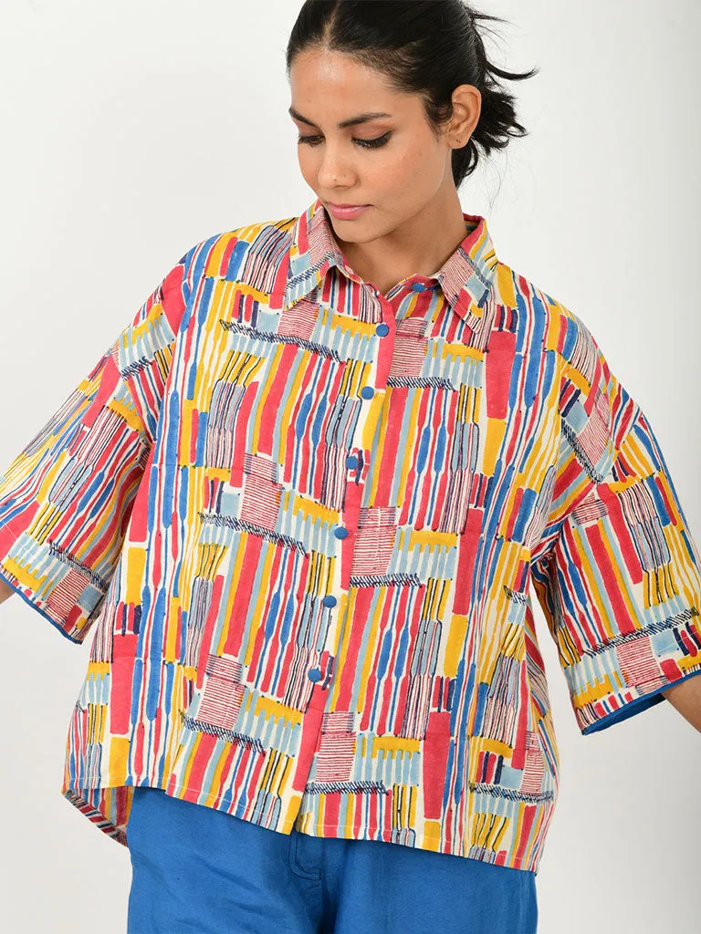 Scribble Linen Crop Shirt