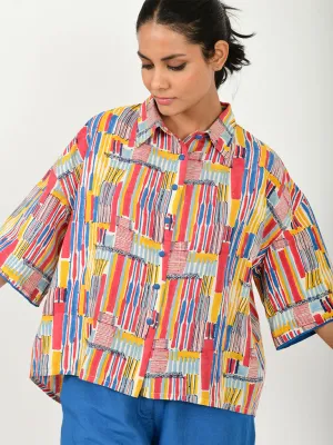 Scribble Linen Crop Shirt